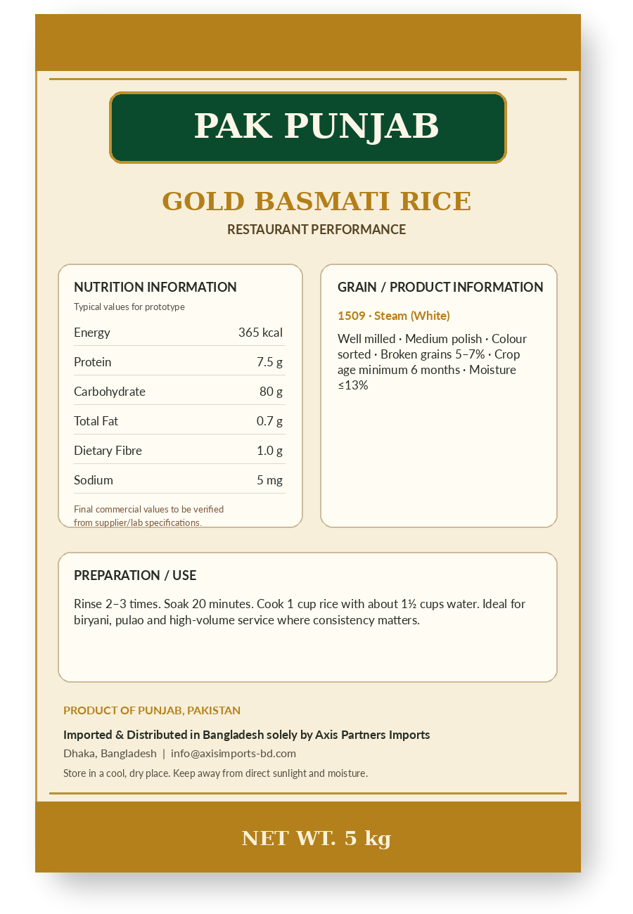 Gold Basmati Rice back packet